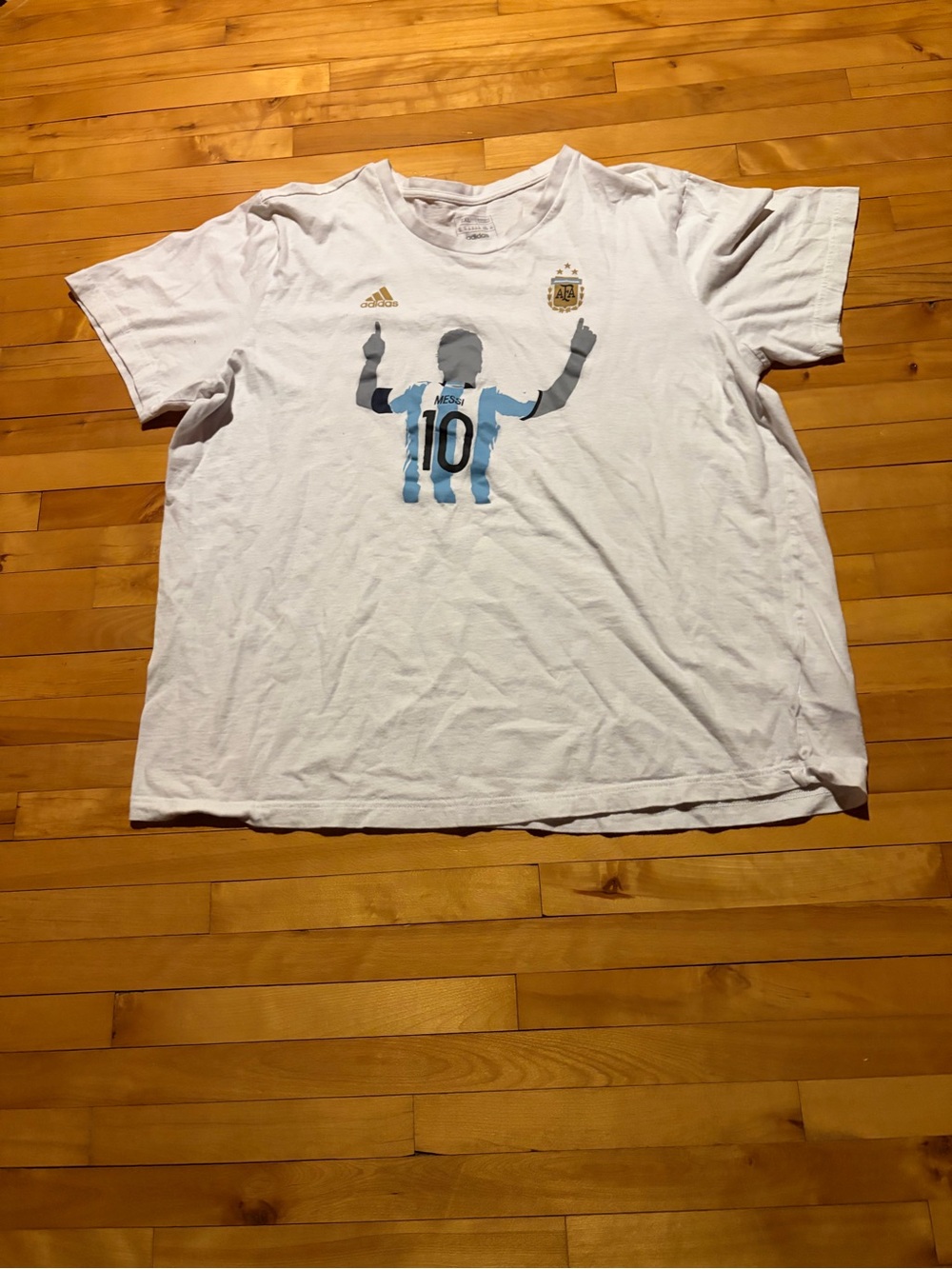 adidas White Crewneck Graphic T-Shirt with Gold Accent